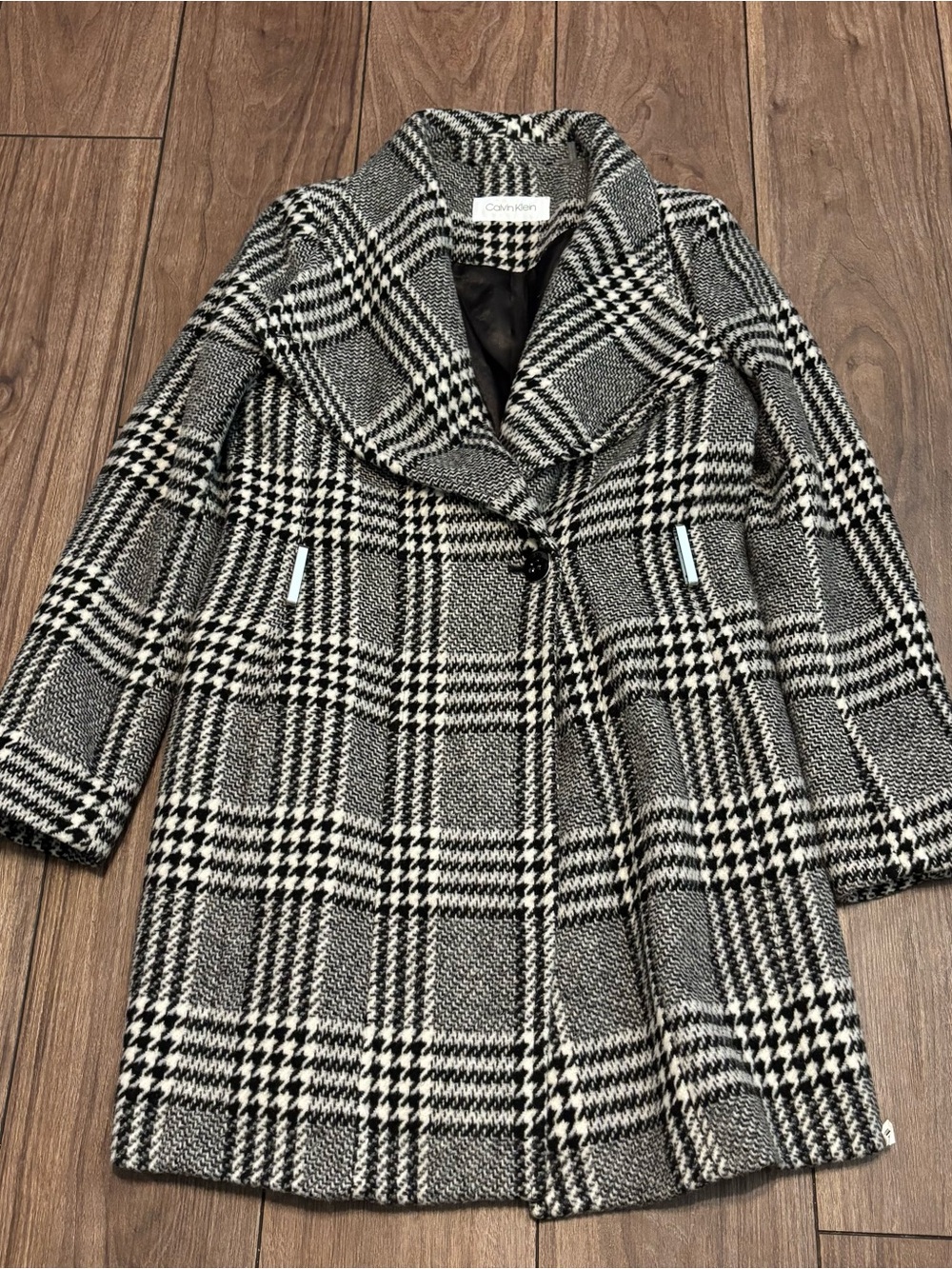 Calvin Klein Black & White Plaid Peacoat